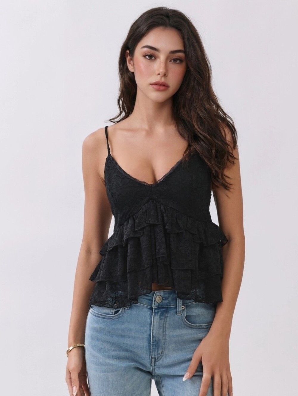 Heart & Hips Black Lace Ruffle Camisole